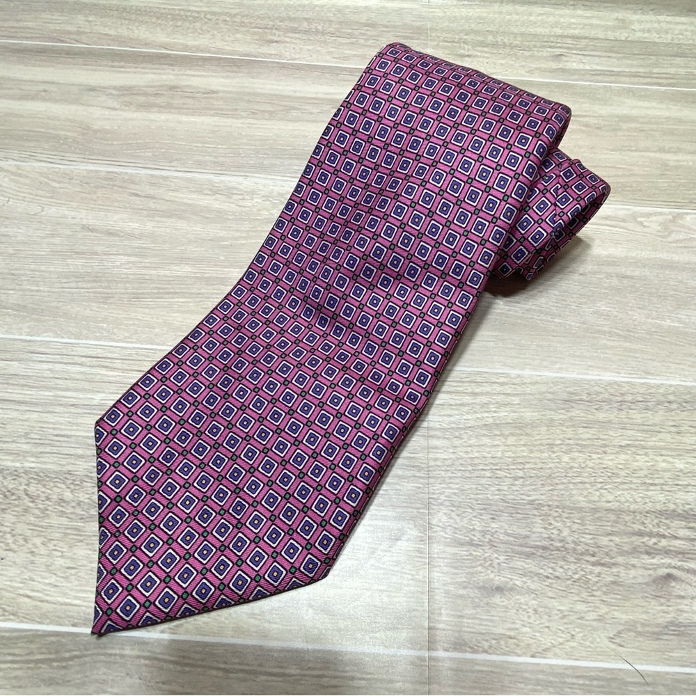 POLO RALPH LAUREN / Pink Geometric print 100% Silk Tie